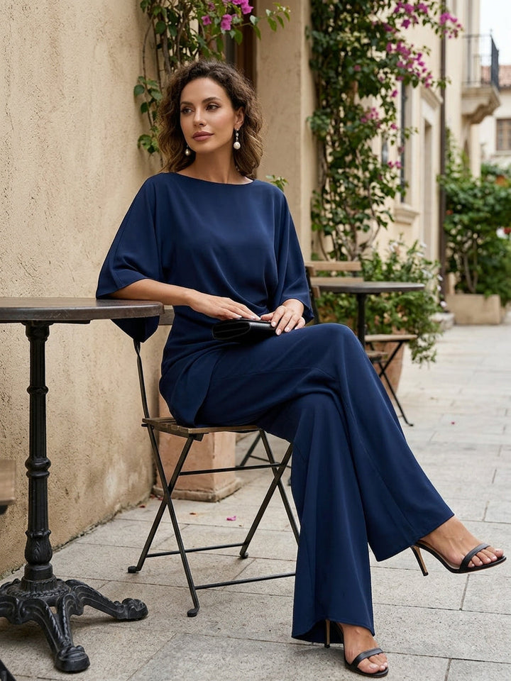 Completo blusa drappeggiata e pantaloni ampi