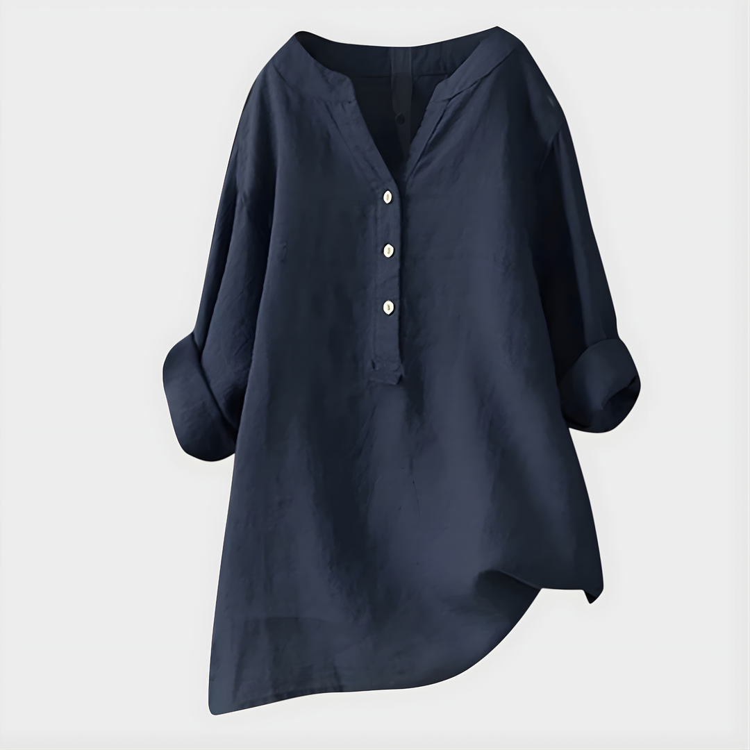 Ornella | Blusa Elegante in Cotone-Lino con Scollo a V
