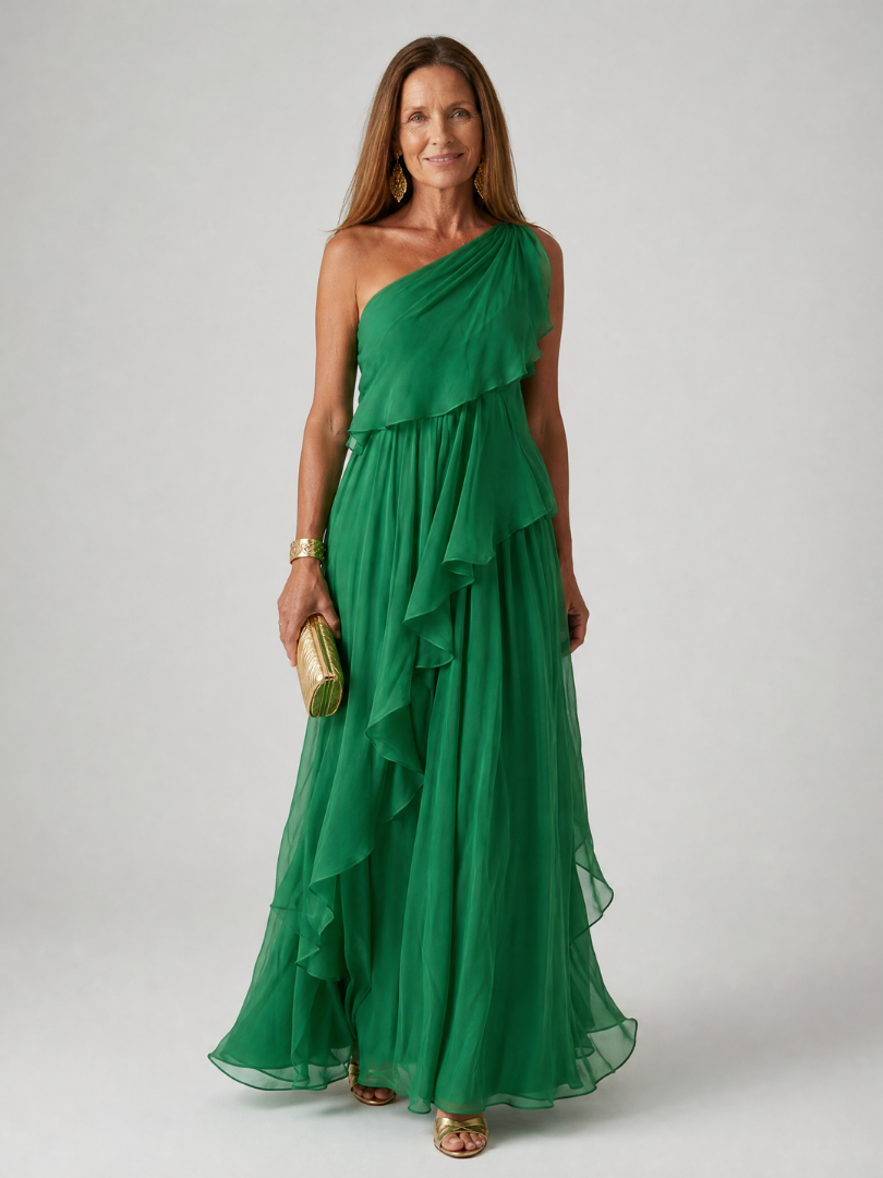 Talia - Abito Maxi con Balze a Cascata - Verde