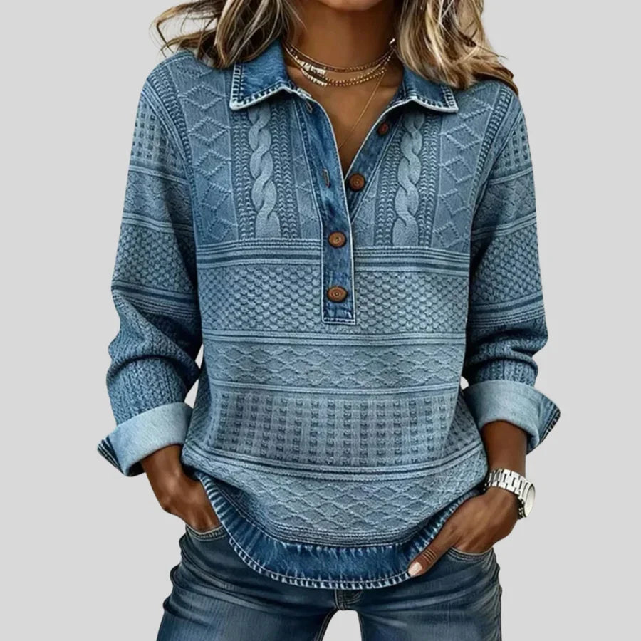 Maglione vintage a trecce con colletto - Blu
