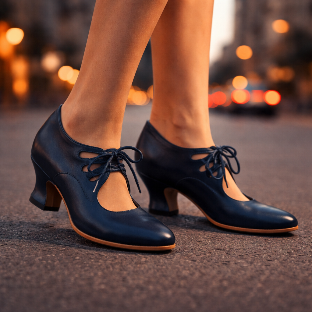 Scarpe con tacco allacciate in pelle - Blu