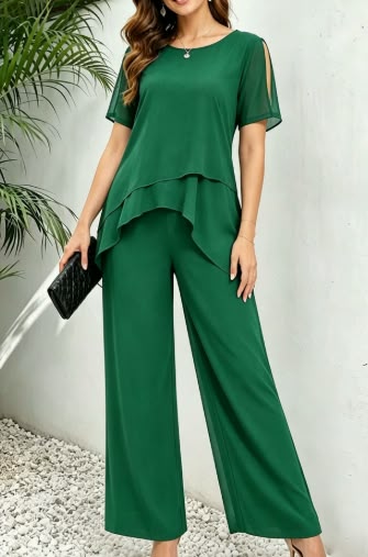 Completo Elegante A Strati Con Pantaloni A Gamba Larga
