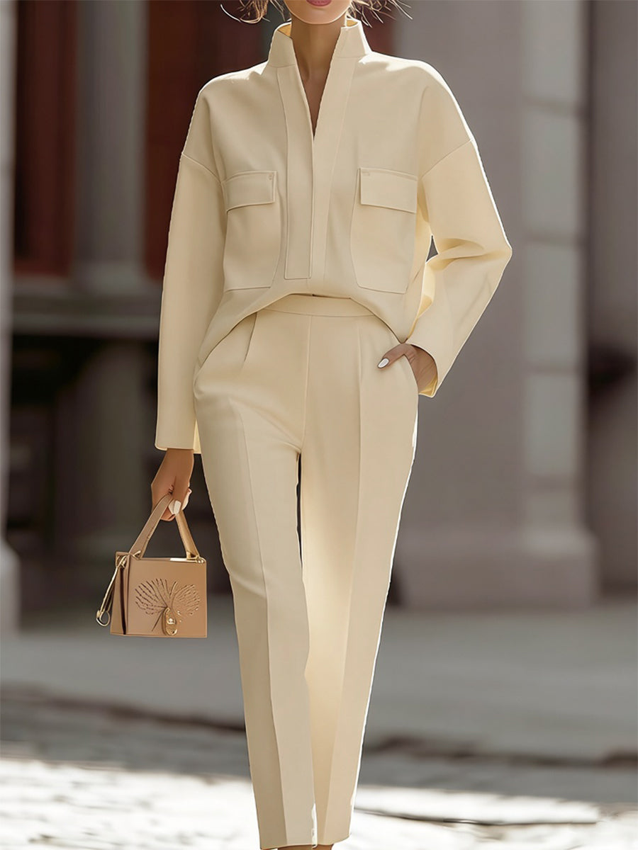 Completo camicia oversize e pantaloni sartoriali avorio