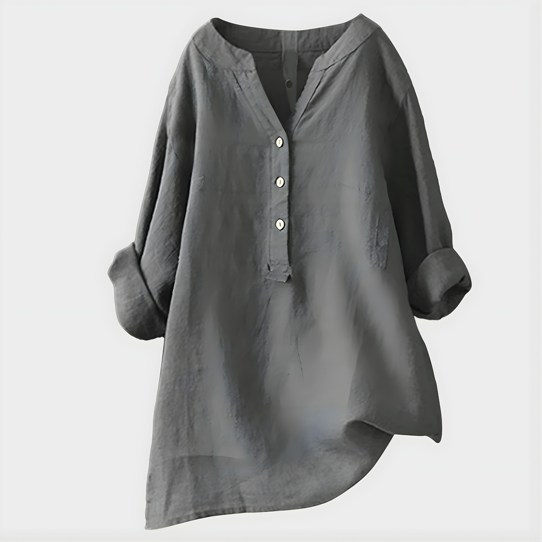 Ornella | Blusa Elegante in Cotone-Lino con Scollo a V