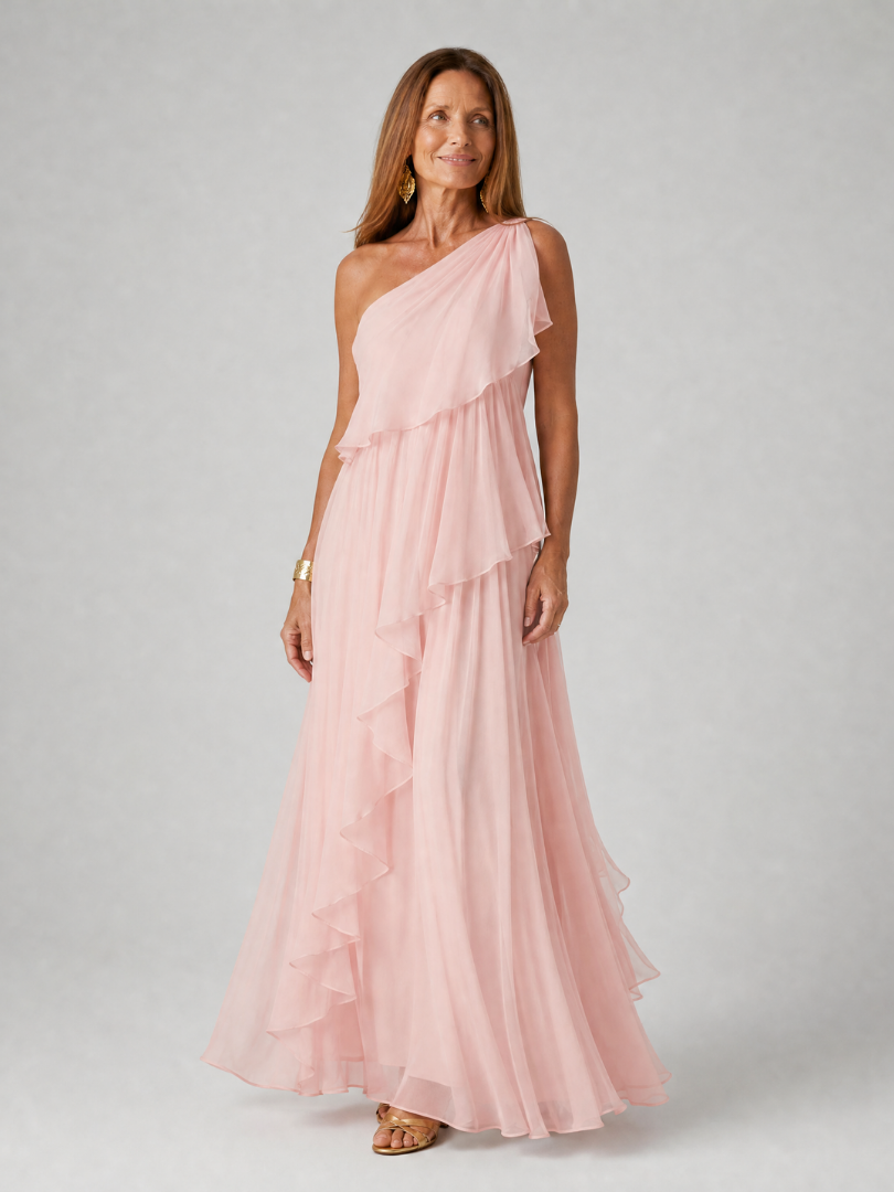 Talia - Abito Maxi con Balze a Cascata - Rosa