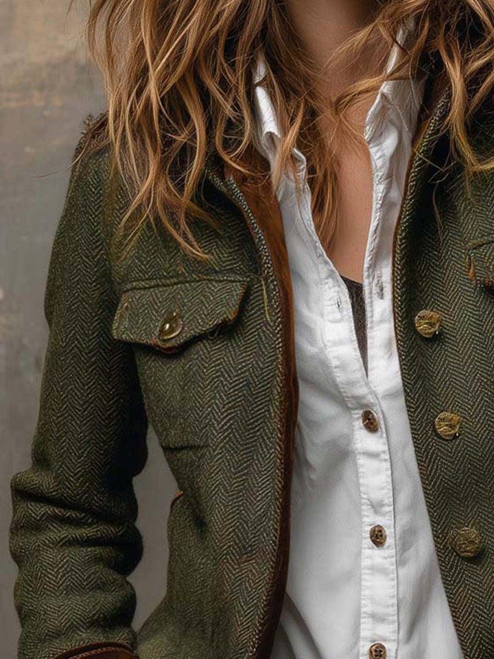 Blazer da Donna Vintage a Spina di Pesce con Bordi a Contrasto