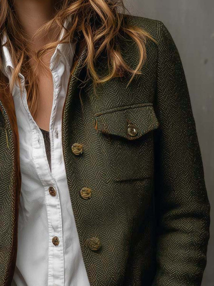 Blazer da Donna Vintage a Spina di Pesce con Bordi a Contrasto