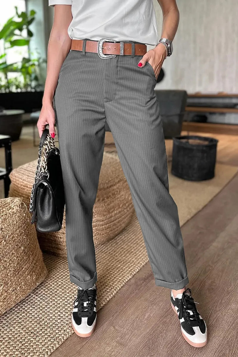 Pantaloni eleganti modellanti a righe, grigio