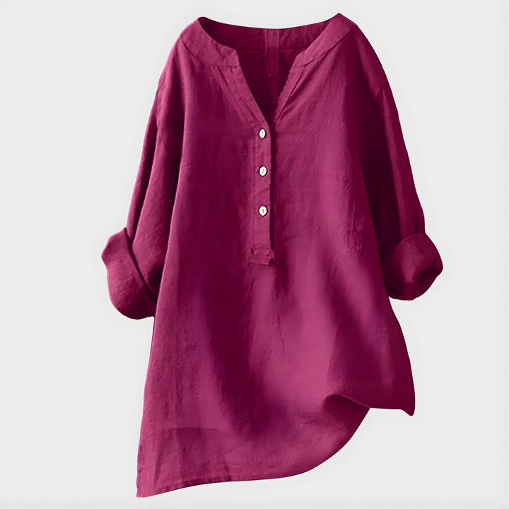Ornella | Blusa Elegante in Cotone-Lino con Scollo a V