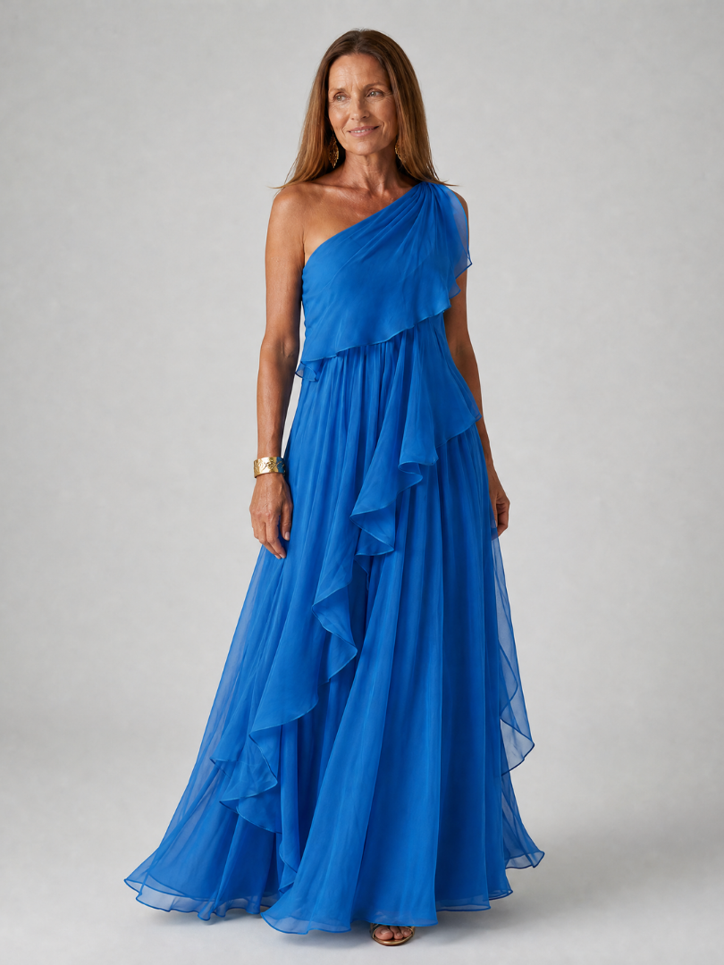 Talia - Abito Maxi con Balze a Cascata - Blu