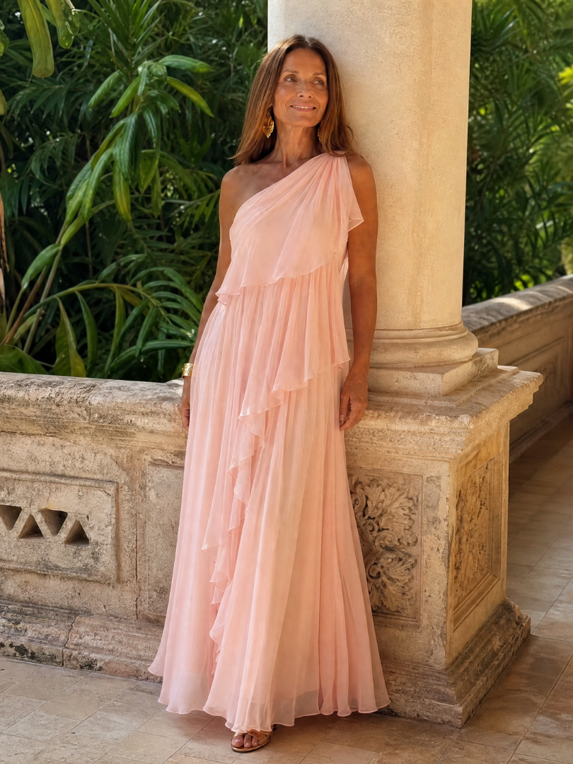 Talia - Abito Maxi con Balze a Cascata - dettaglio