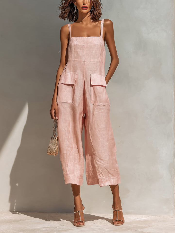 Tuta elegante senza maniche gamba larga rosa