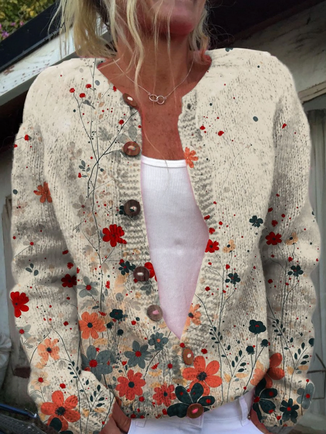 Marina - Cardigan con Bottoni e Stampa Floreale Vintage