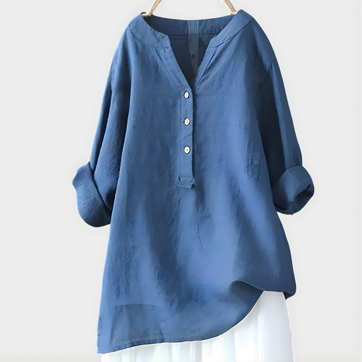Ornella | Blusa Elegante in Cotone-Lino con Scollo a V