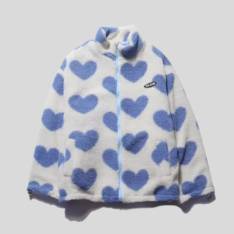 Cappotto in pelliccia con cuori multicolore