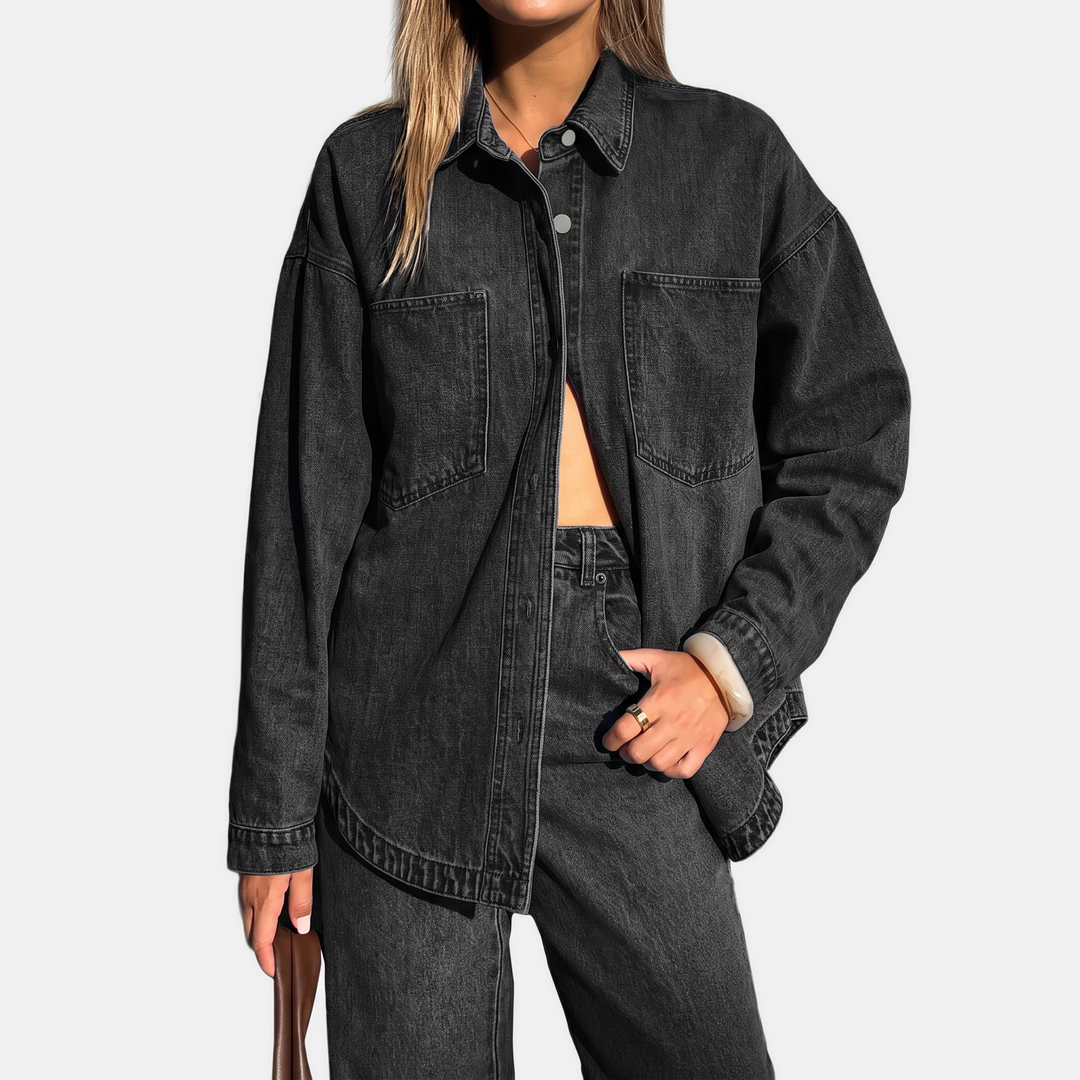 Carla | Giacca Oversize in Denim Slavato - Nero