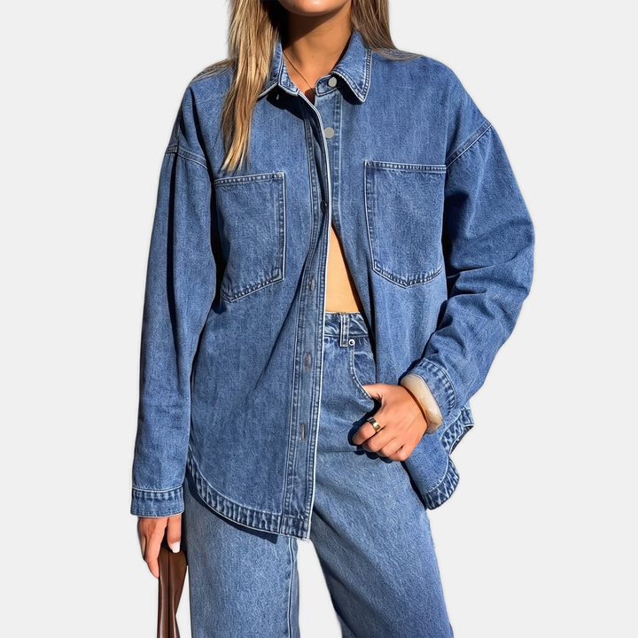 Carla | Giacca Oversize in Denim Slavato - Blu