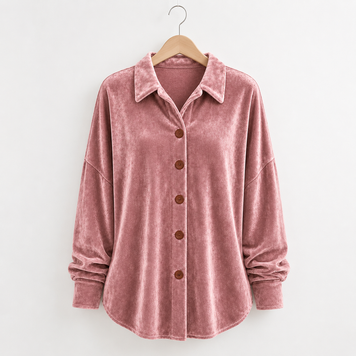 Loretta - Camicia in velluto con bottoni, Rosa