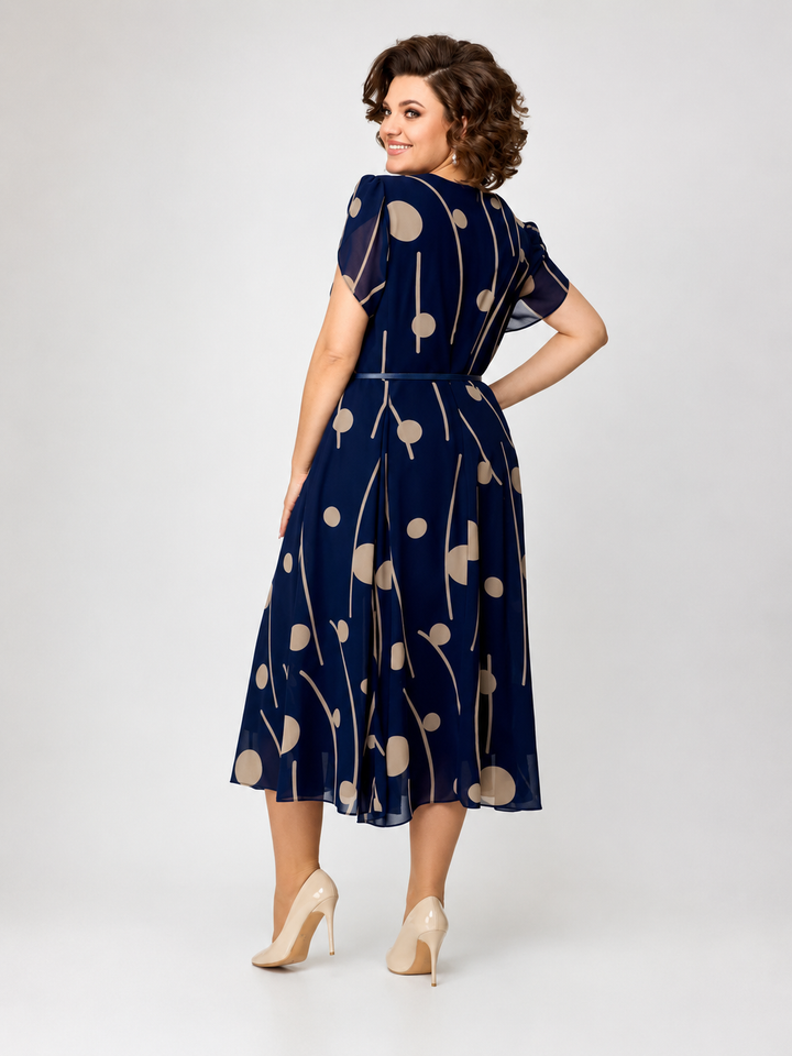 Ilara | Abito Midi in Chiffon a Pois Blu Navy