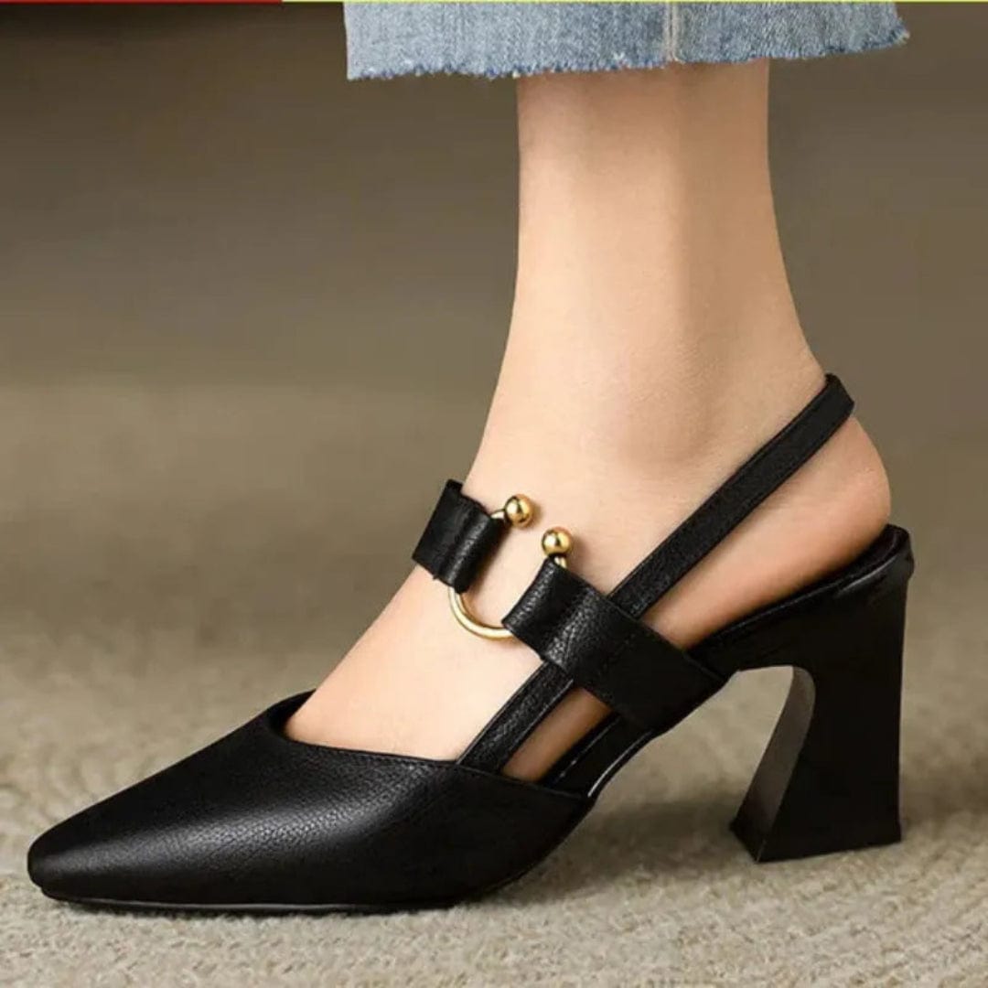 Elena | Slingback Comode con Tacco - Nero