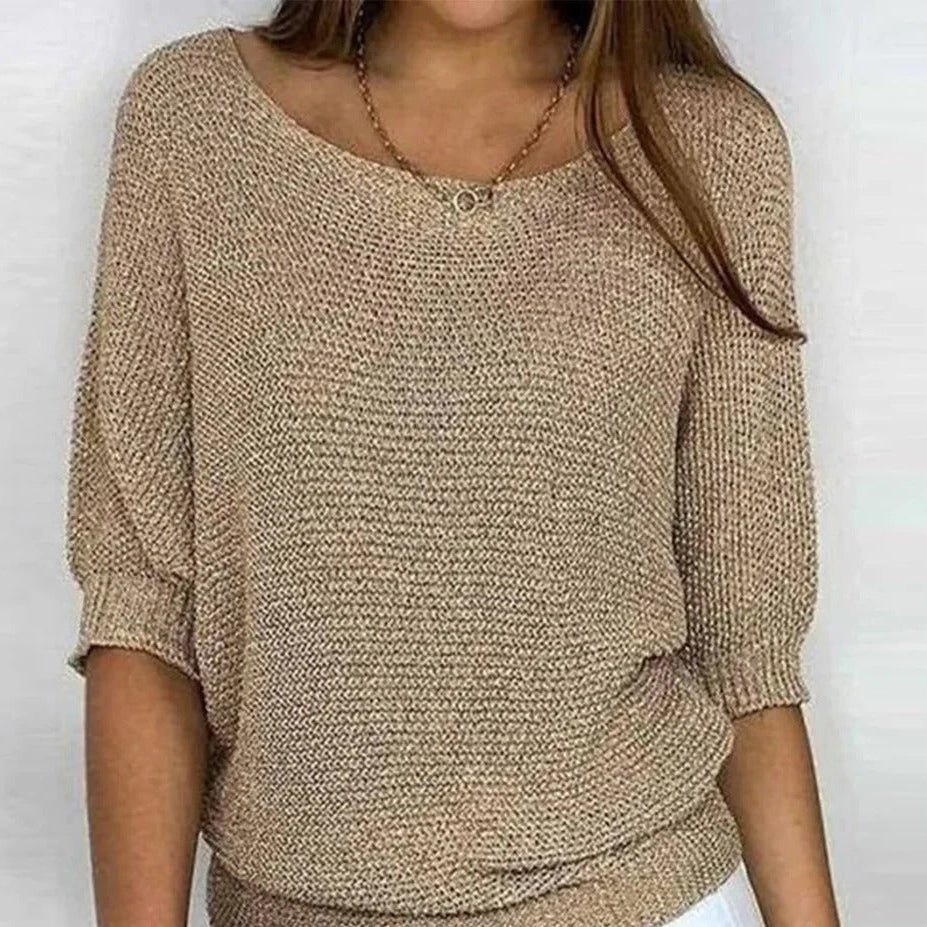 Laura | Top Comodo in Maglia Lavorata - Marrone