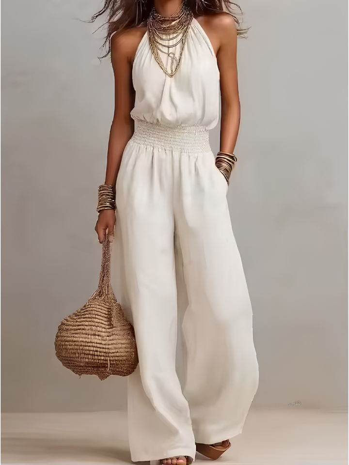 Federica - Tuta con Collo Halter e Pantalone Ampio - Bianco