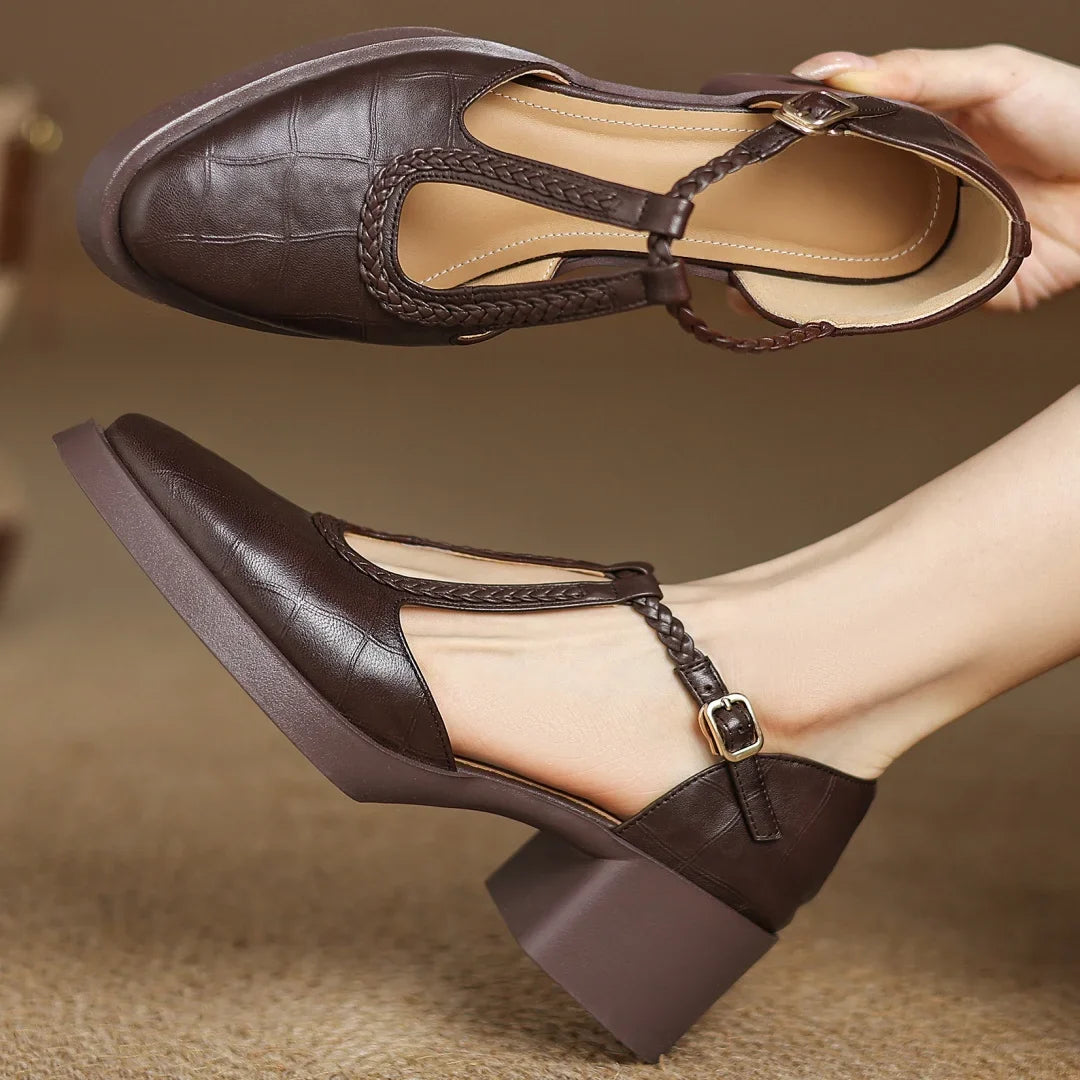 Caterina | Scarpe Eleganti con Cinturino a T - Marrone