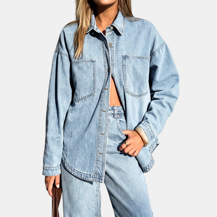 Carla | Giacca Oversize in Denim Slavato - Celeste