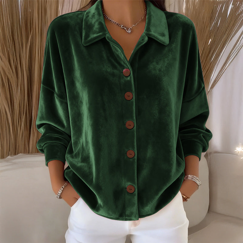 Loretta - Camicia in velluto con bottoni, Verde