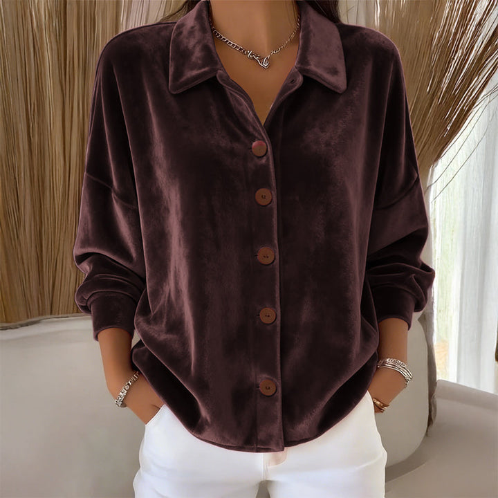 Loretta - Camicia in velluto con bottoni, Marrone