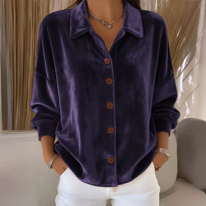 Loretta - Camicia in velluto con bottoni, Viola