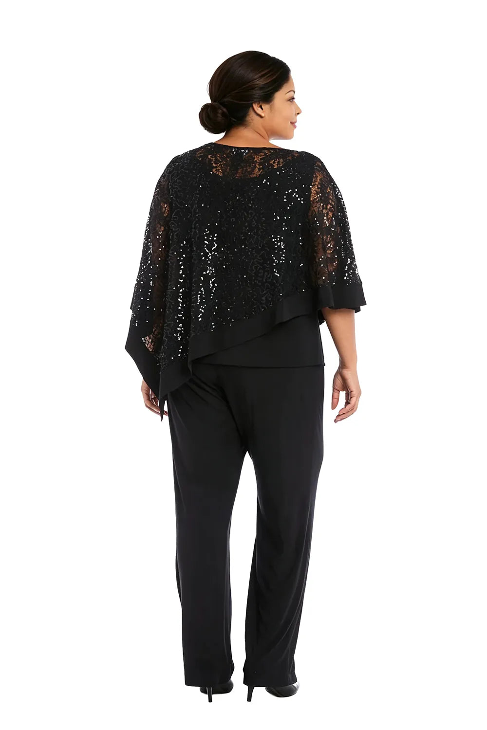 Completo Con Pantaloni E Mantella Di Paillettes Per La Madre Della Sposa In Taglie Forti