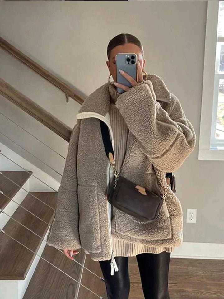 Giacca Teddy Oversize Collo Alto