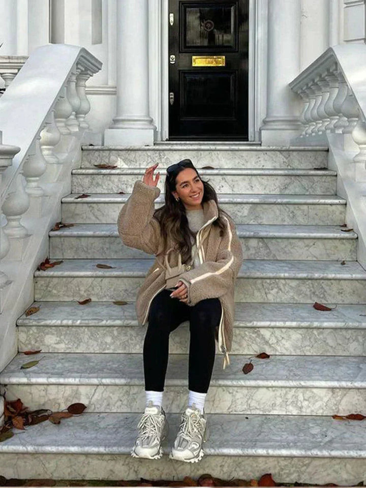 Giacca Teddy Oversize Collo Alto