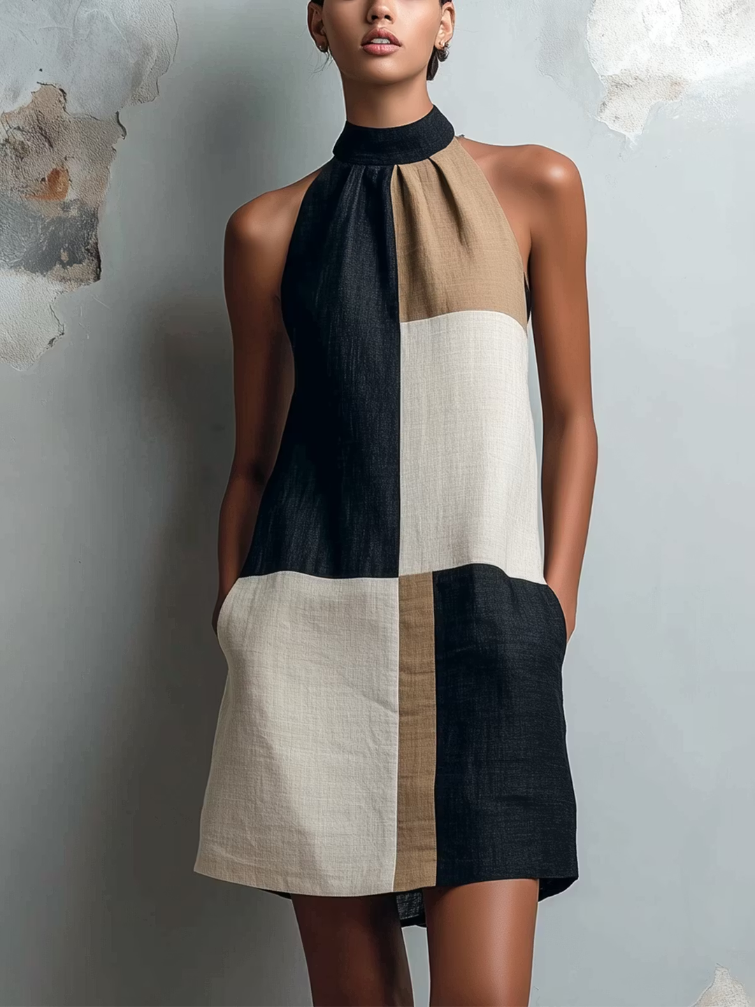 Abito Mini Halter Colorblock