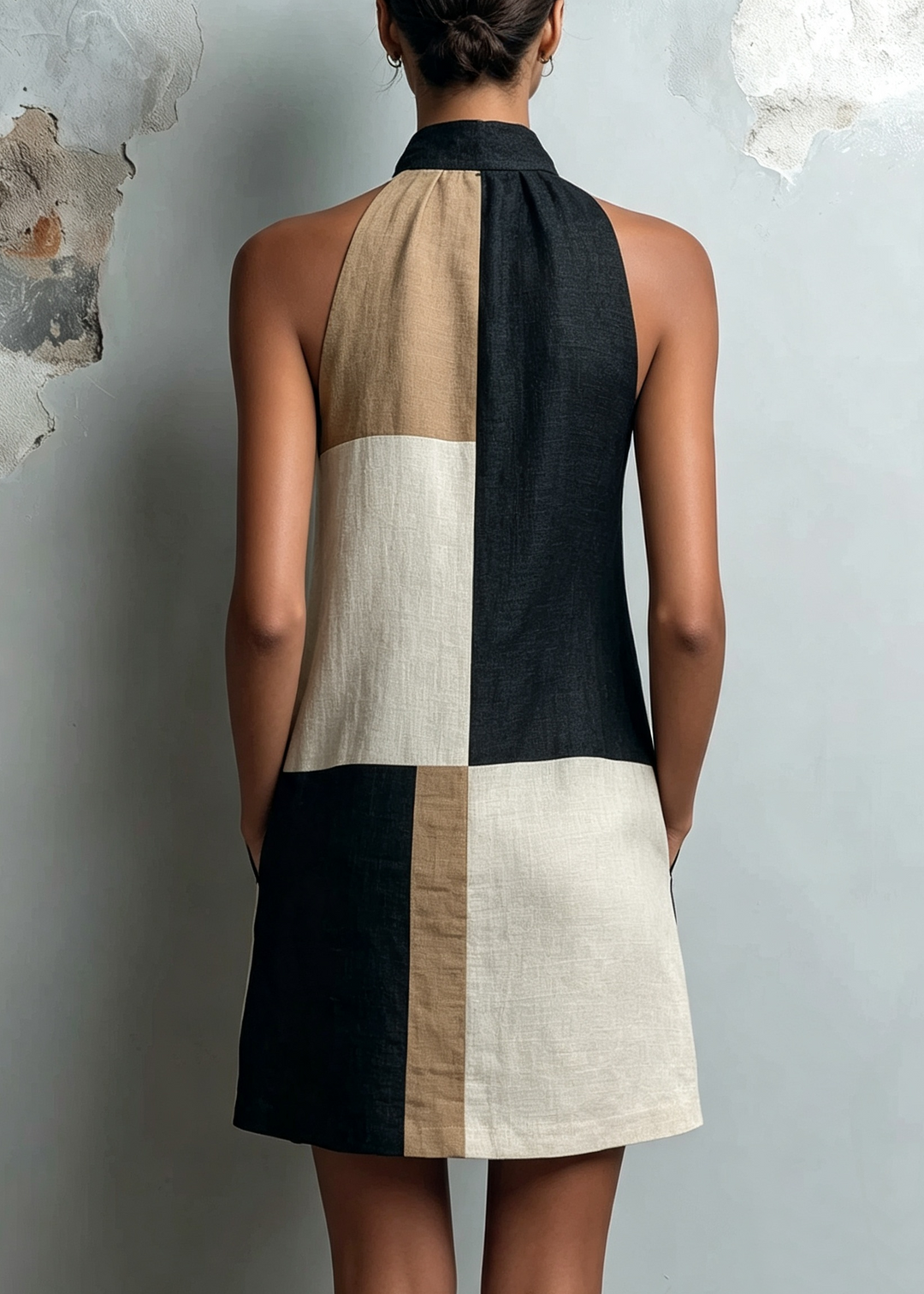Abito Mini Halter Colorblock