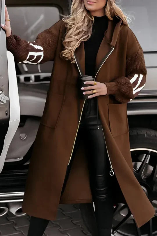 Giacca patchwork marrone con cappuccio