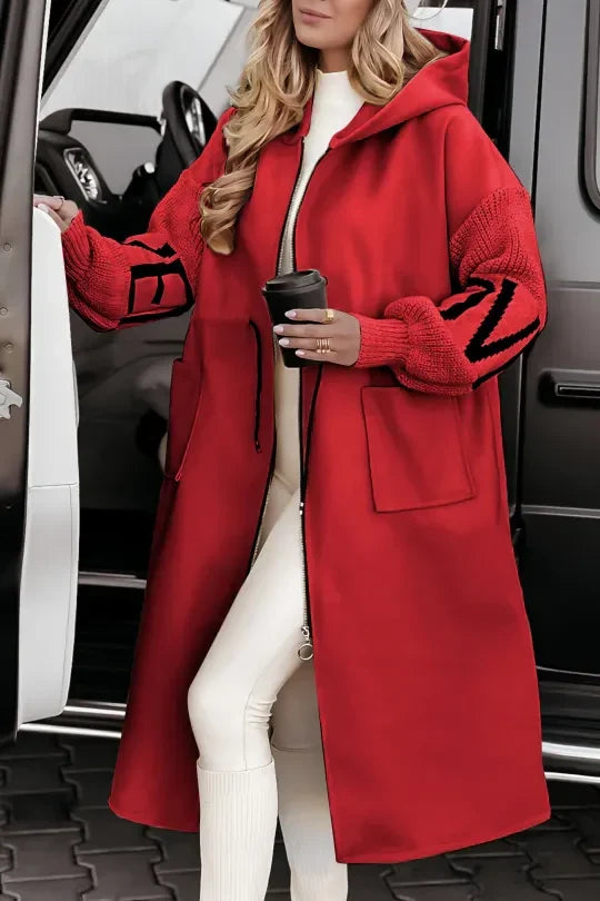Giacca patchwork rossa con cappuccio