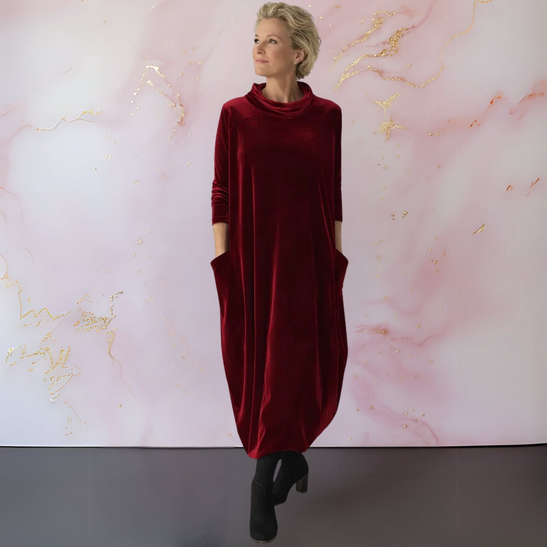 Elena | Abito Maxi in Velluto - Rosso