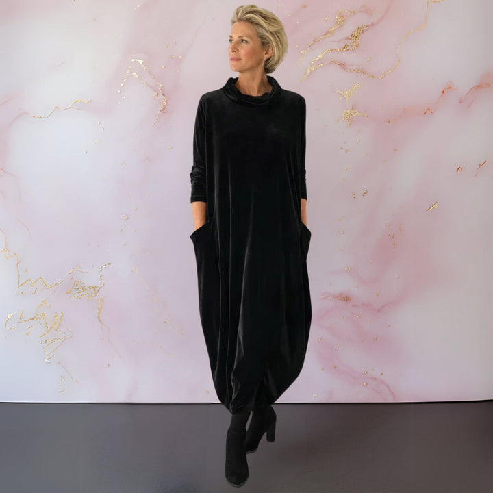 Elena | Abito Maxi in Velluto - Nero