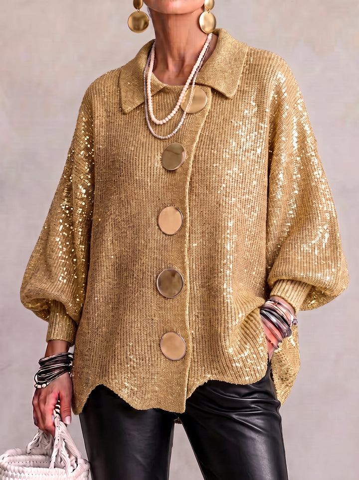 Cardigan oversize con bottoni metallici grandi - Oro