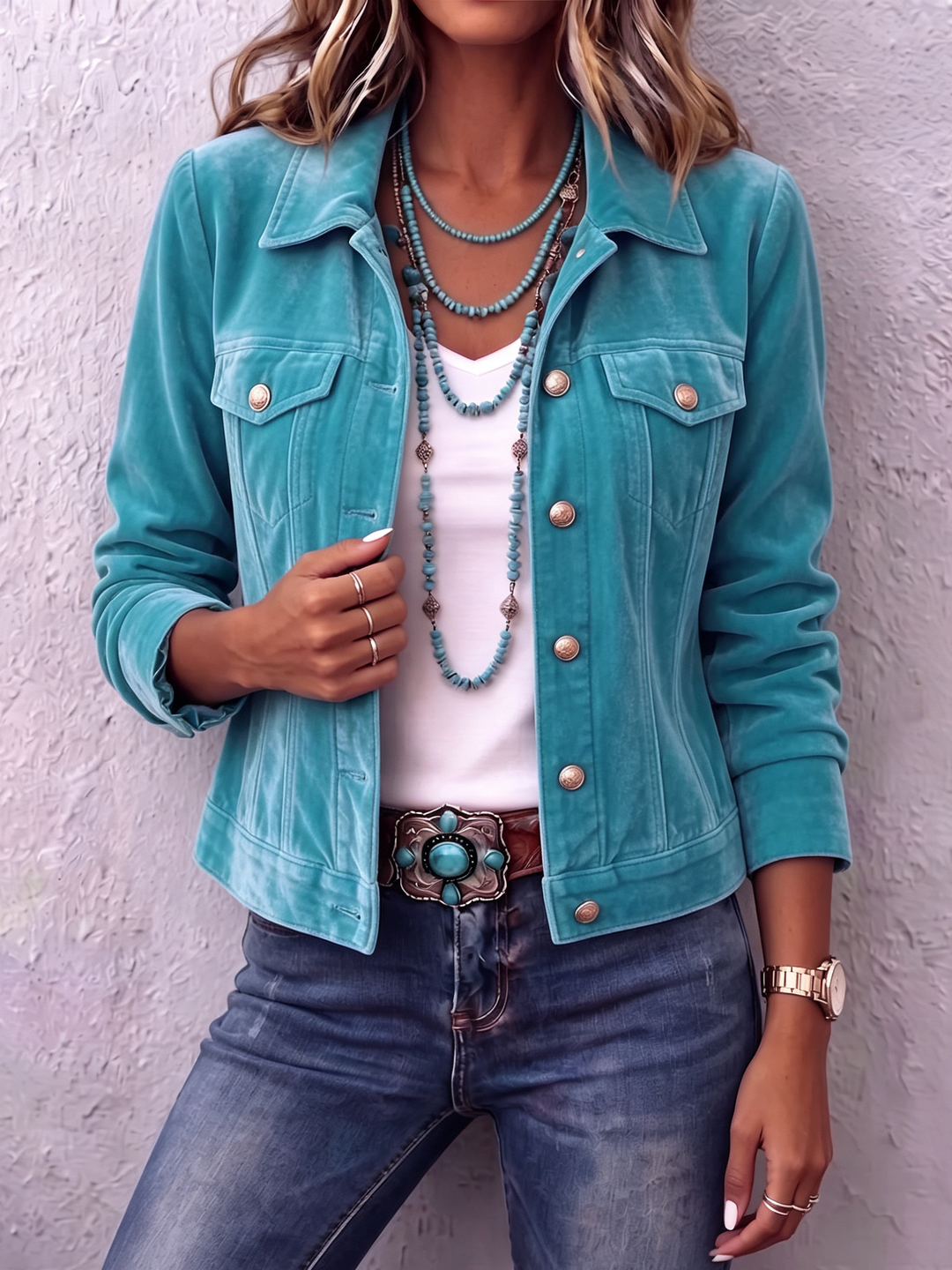 Giacca in velluto vintage bohémien - Blu