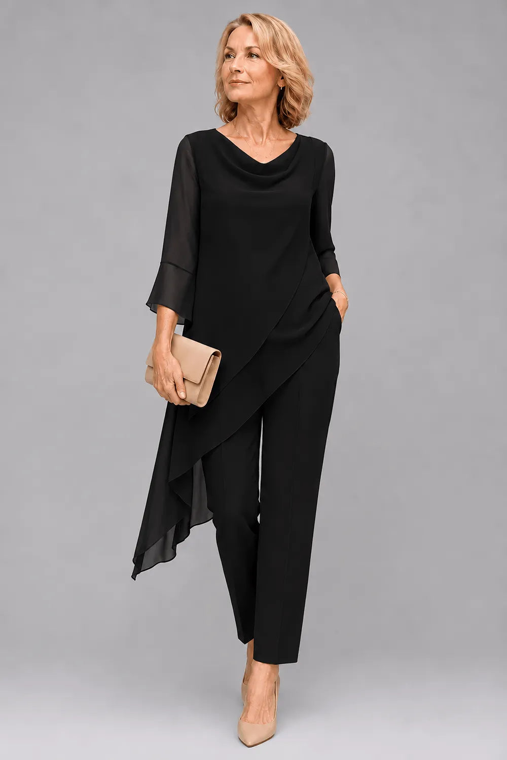 Completo Con Pantaloni Fluido In Chiffon Da Invitata A Un Matrimonio