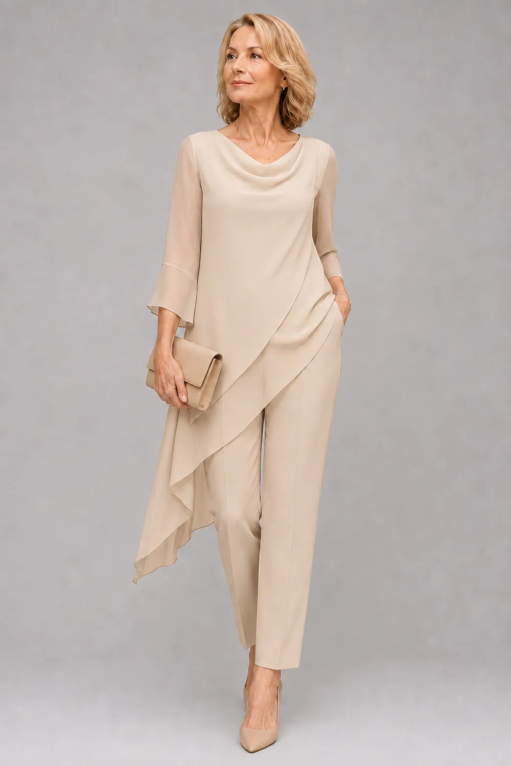 Completo Con Pantaloni Fluido In Chiffon Da Invitata A Un Matrimonio