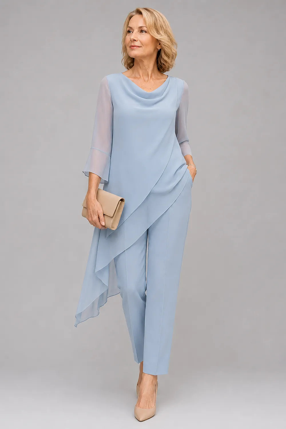 Completo Con Pantaloni Fluido In Chiffon Da Invitata A Un Matrimonio