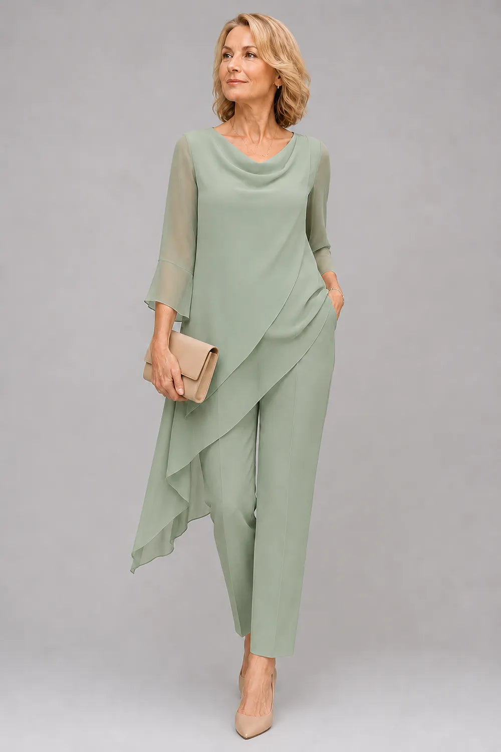 Completo Con Pantaloni Fluido In Chiffon Da Invitata A Un Matrimonio