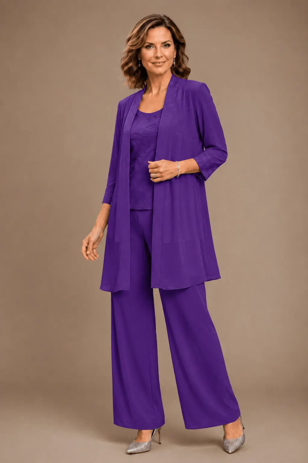 Evelyn | Completo In Tre Pezzi Ricamato Con Pantaloni