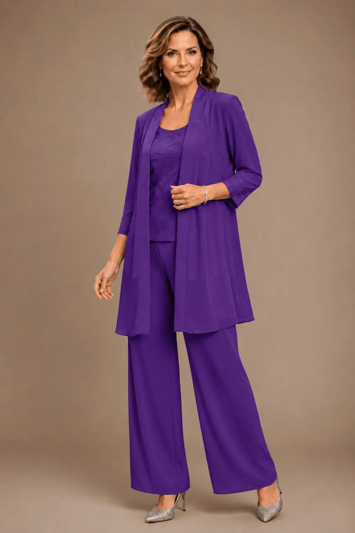 Evelyn | Completo In Tre Pezzi Ricamato Con Pantaloni