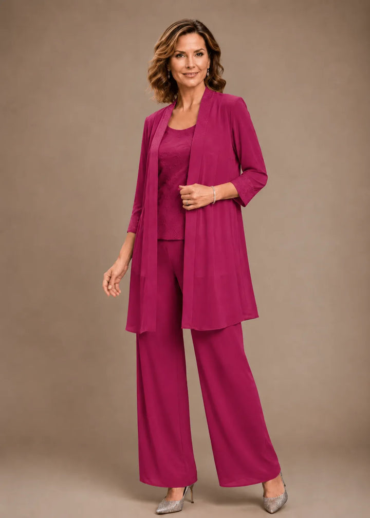 Evelyn | Completo In Tre Pezzi Ricamato Con Pantaloni