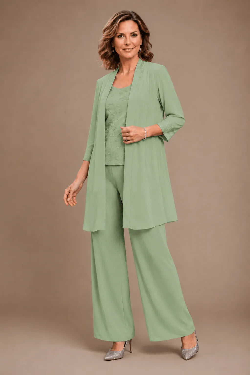 Evelyn | Completo In Tre Pezzi Ricamato Con Pantaloni